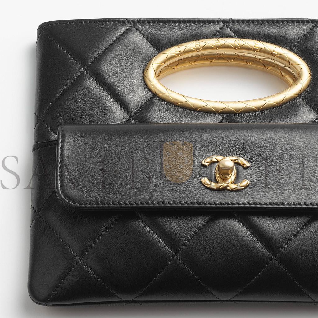 Ch*el master clutch lambskin & gold-tone metalblack as5038 (25*19*3cm)